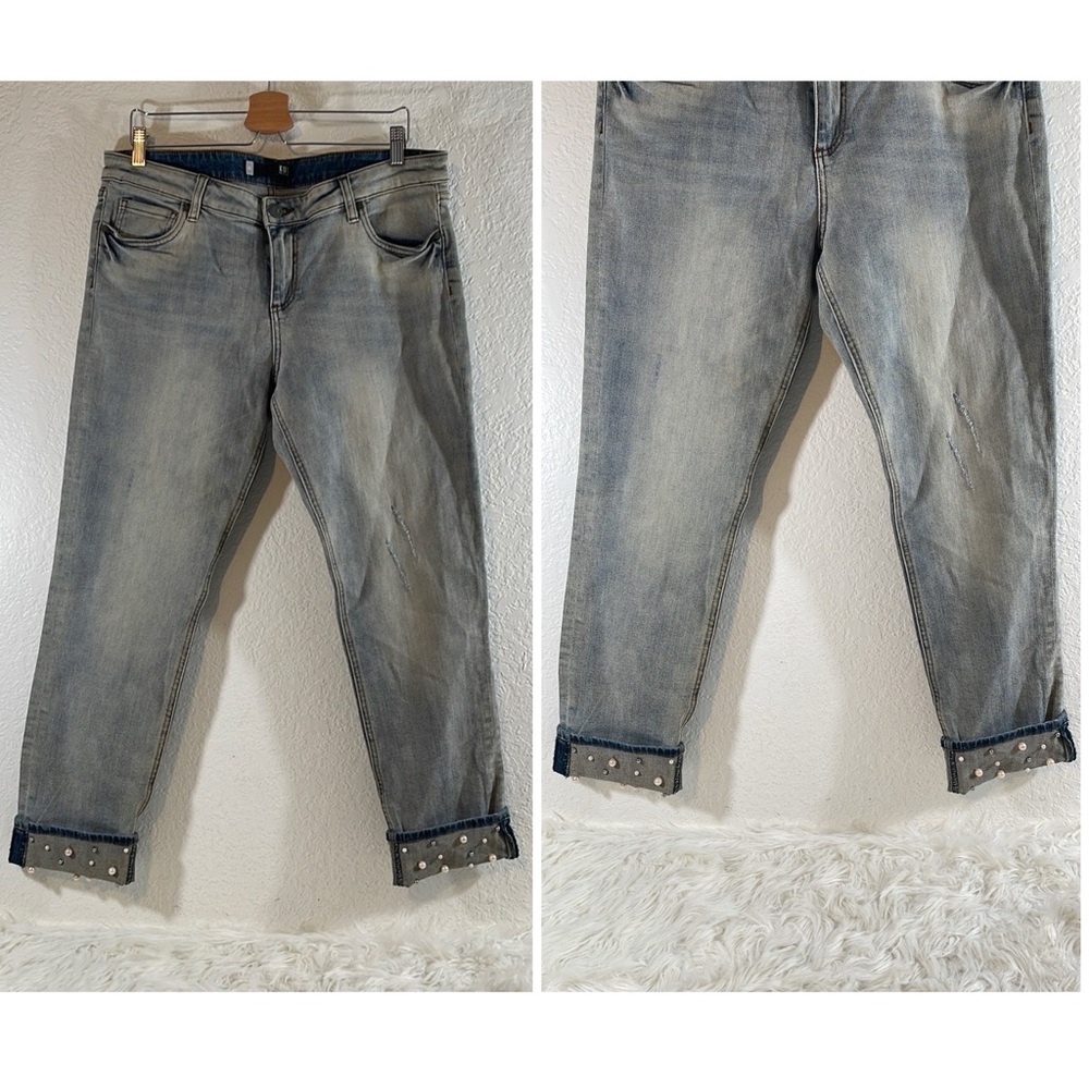 KUT FROM THE KLOTH “Catherine” Boyfriend Denim Jeans with Pearl Embellishments